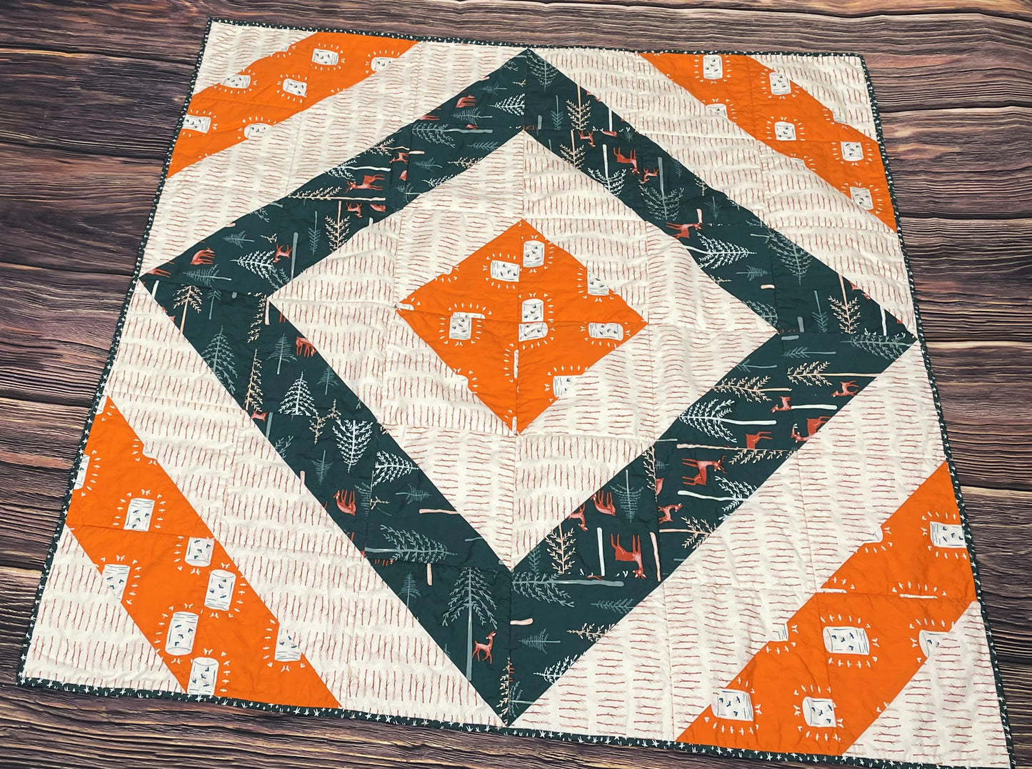 Green & Orange Campfire Minky Baby Quilt