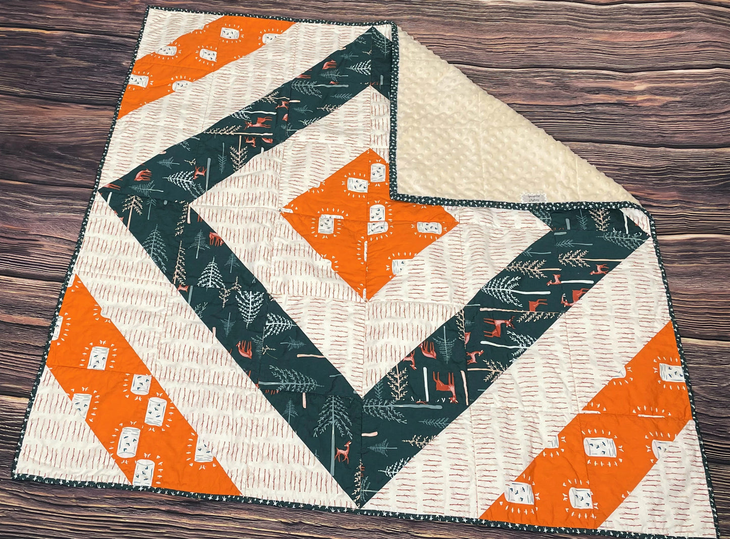 Green & Orange Campfire Minky Baby Quilt