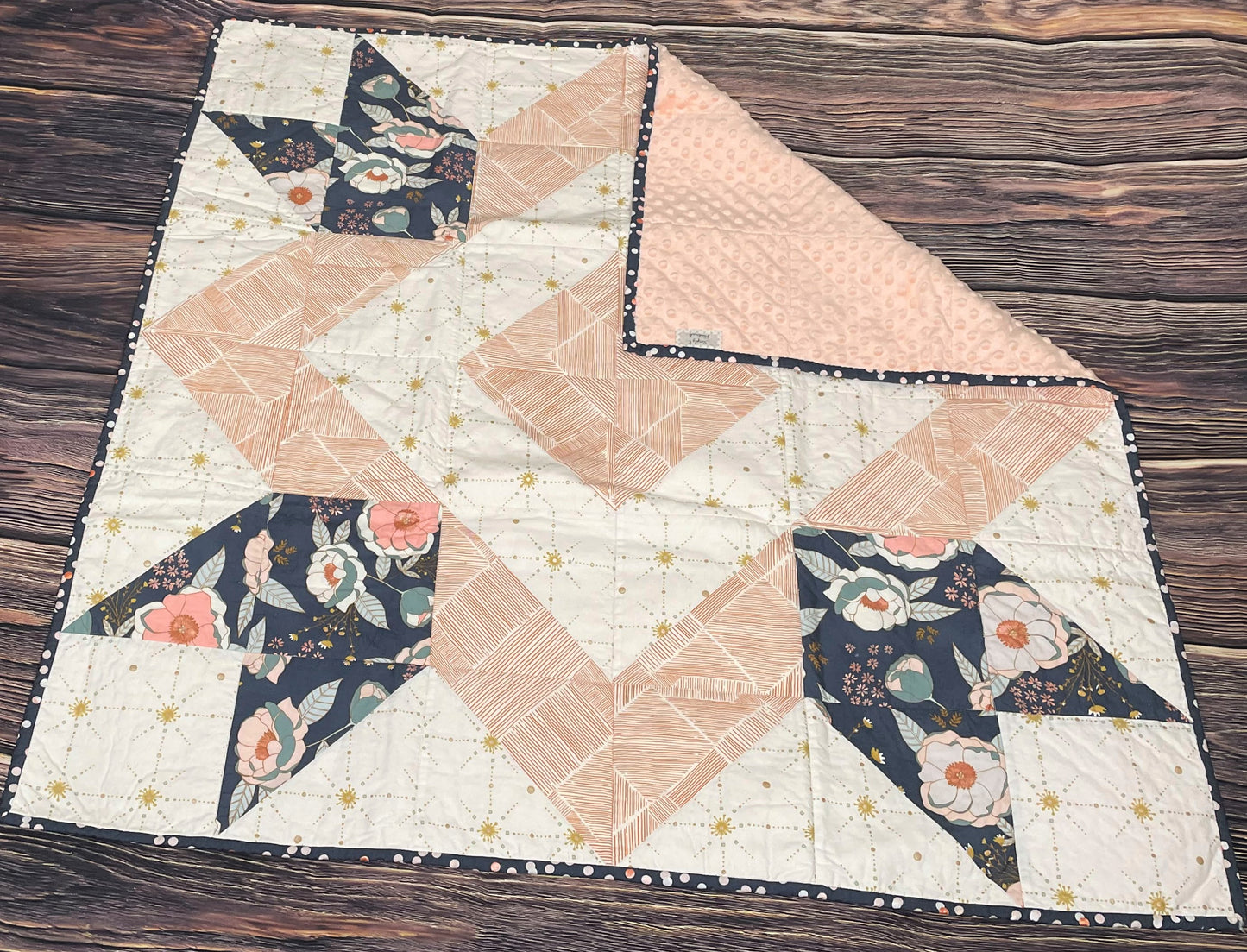 Blush & Navy Minky Baby Quilt