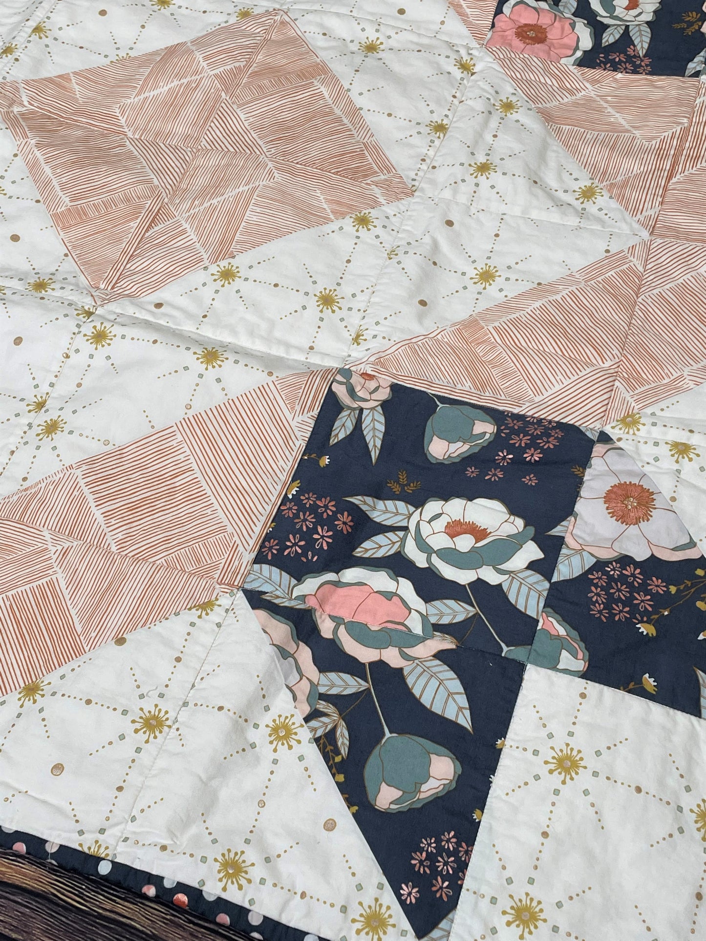 Blush & Navy Minky Baby Quilt