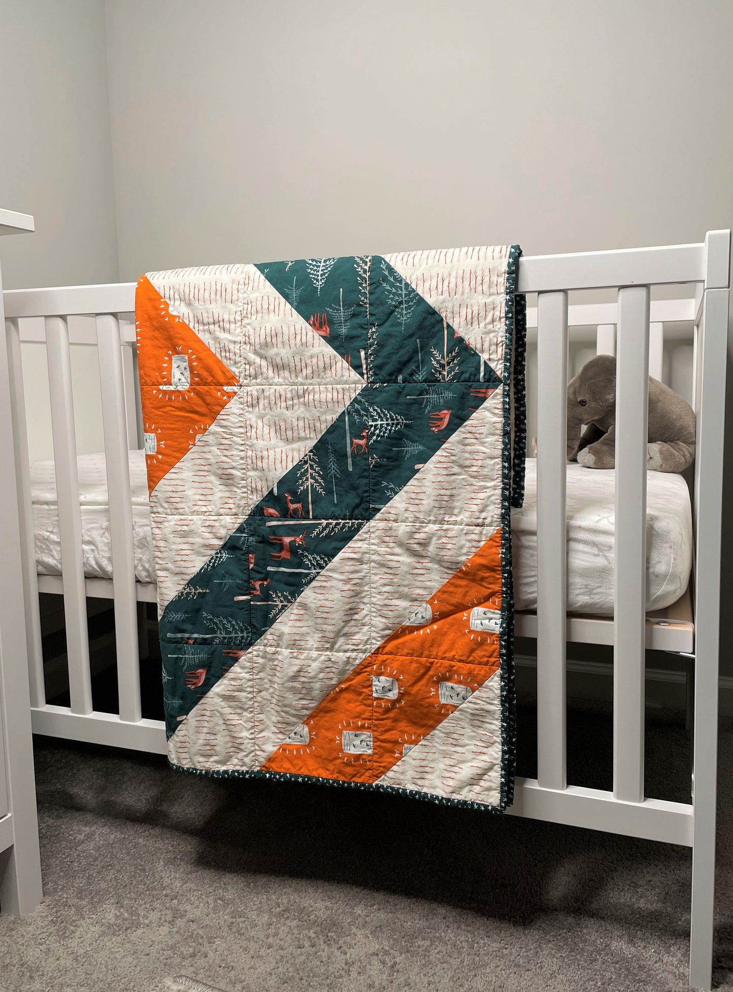 Green & Orange Campfire Minky Baby Quilt