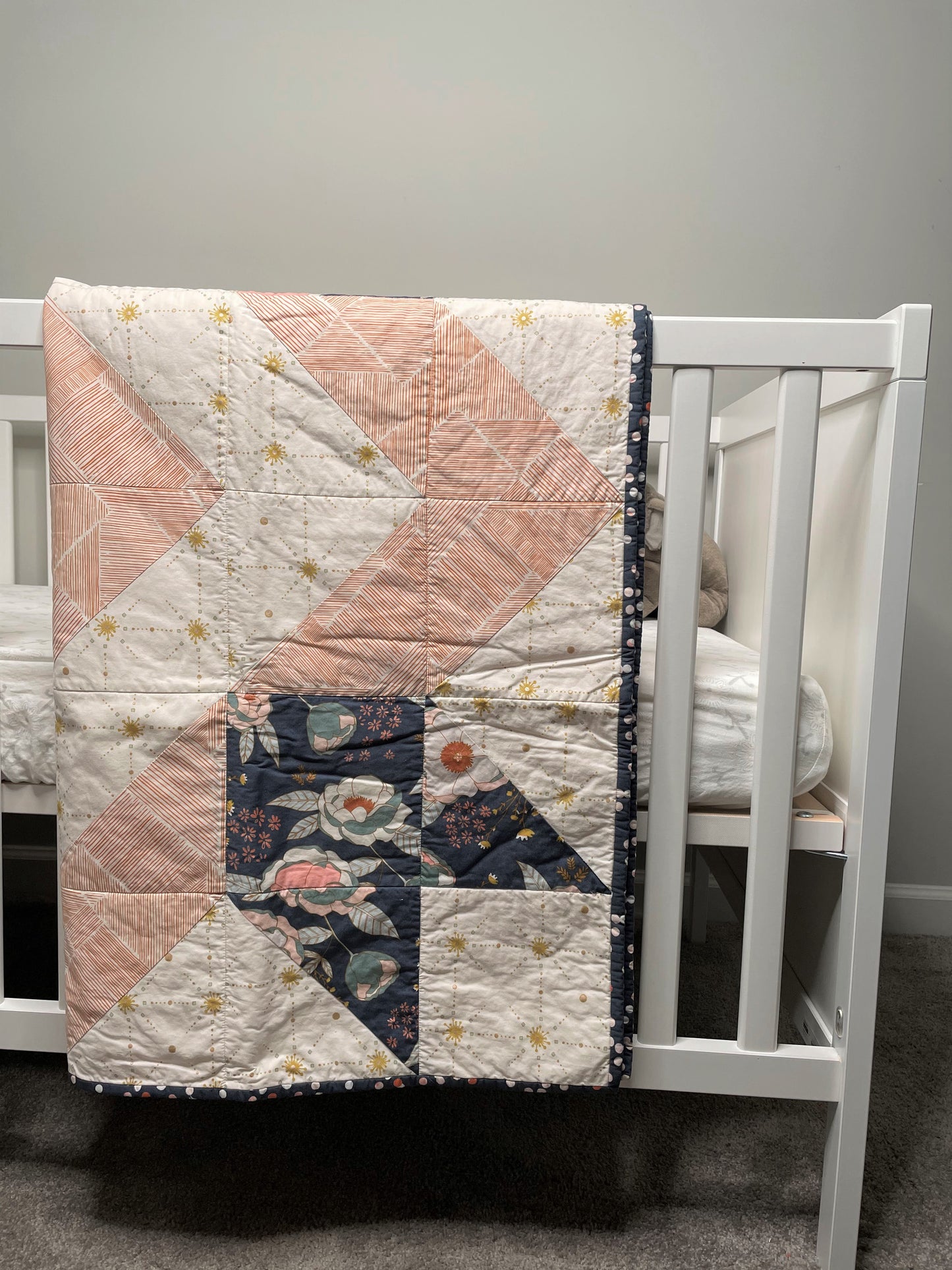 Blush & Navy Minky Baby Quilt