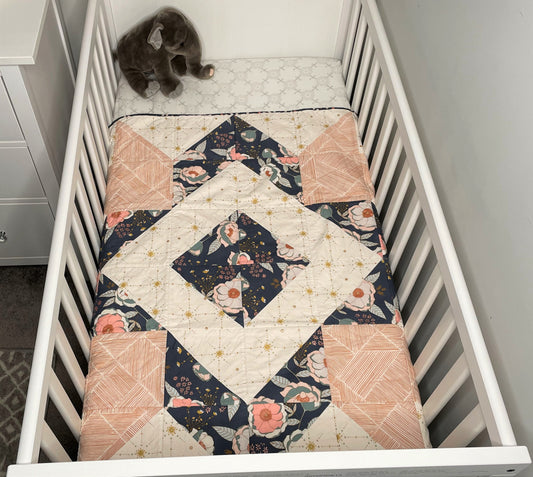 Navy & Blush Minky Baby Quilt